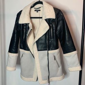Faux Fur and Leather Coat